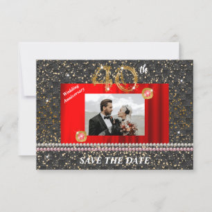 Invitation 40e anniversaire du Mariage d'or Black Woven & Pea