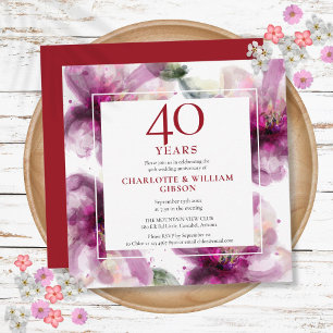 Invitation 40e anniversaire du Mariage Ruby Aquarelle Florale