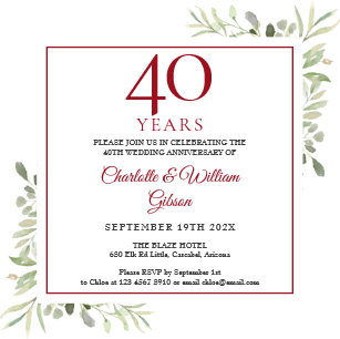 Invitations Faire Part Cartes 40 Ans De Mariage Zazzle Fr