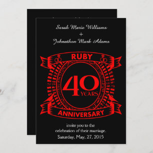 Invitation 40e anniversaire du mariage ruby crest
