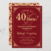 40e anniversaire du Mariage - Ruby Red Gold Damask
