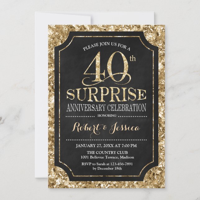 Invitation 40e anniversaire du Mariage surprise - Black Gold (Devant)