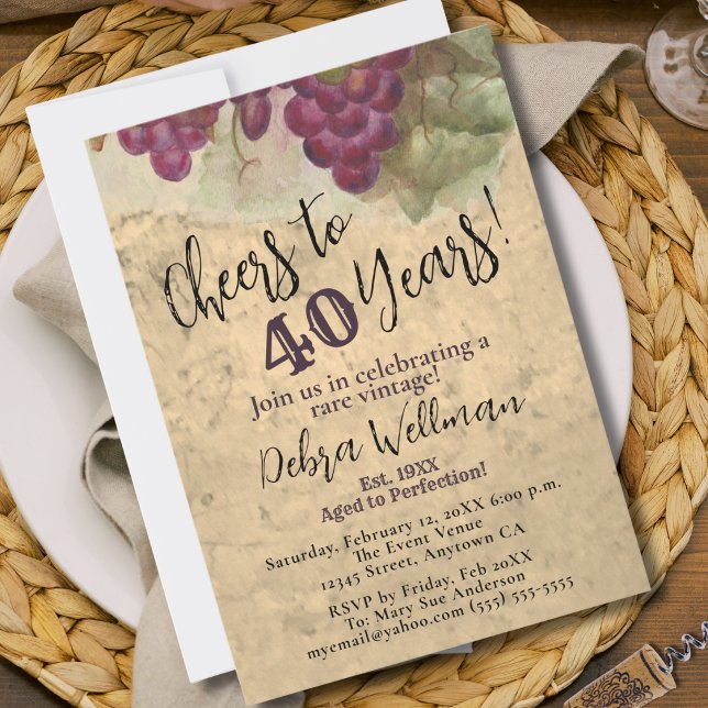 Invitation 40e anniversaire du vignoble | À 40 ans de vin (Créateur téléchargé)