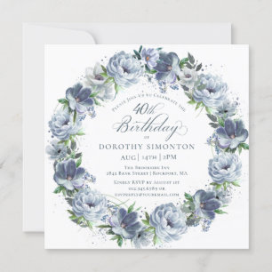 Invitation 40e anniversaire Dusty Blue Flower Wreath