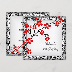 Invitation 40e anniversaire Elégant Asiatique Fleurs rouges B