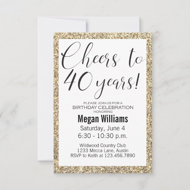 Invitation 40e anniversaire Elegant Black and Gold Parties sc (Devant)