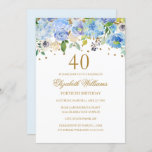 Invitation 40e anniversaire Elegant Blue Gold Floral Invitati<br><div class="desc">Plus d'invitations florales à l'anniversaire dans le magasin Little Bayleigh !</div>