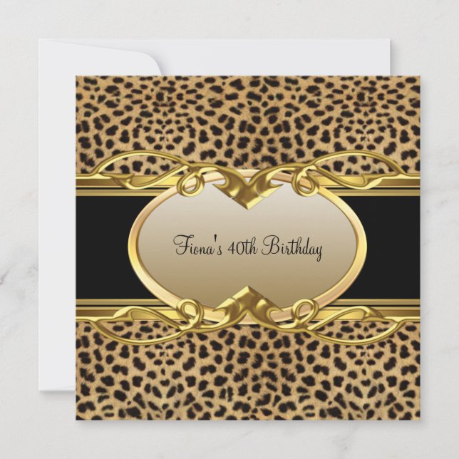 Invitation 40e anniversaire Elegant Classy Gold Leopard noir (Devant)