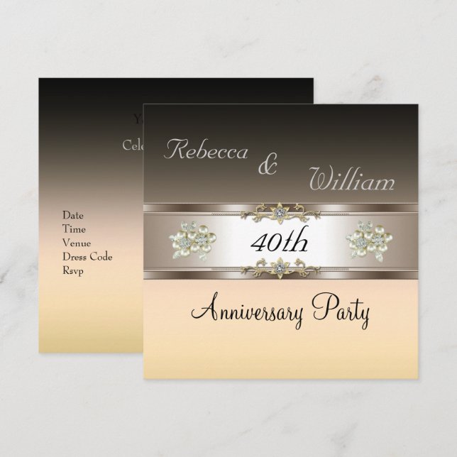 Invitation 40e anniversaire élégant crème beige (Devant / Derrière)