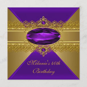 Invitation 40e anniversaire élégant dentelle violet or