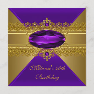 Invitation 40e anniversaire élégant dentelle violet or