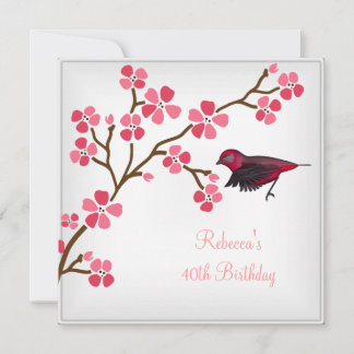 Invitation 40e anniversaire Élégant Fleurs roses asiatiques O