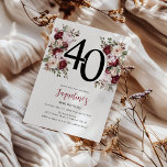 Invitation 40e anniversaire Elegant Floral<br><div class="desc">Découvrez une floraison d'élégance avec notre nouvelle gamme de Cartes d'invitation pour l'anniversaire des adultes ! Caractérisé par un modèle d'invitation moderne,  des fleurs aquarelles éthérées dans des tons luxuriants de rouge et de rose pastel,  complétées par un feuillage vert vibrant.</div>