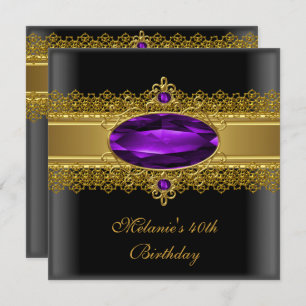 Invitation 40e anniversaire Elégante dentelle Noir pourpre Or