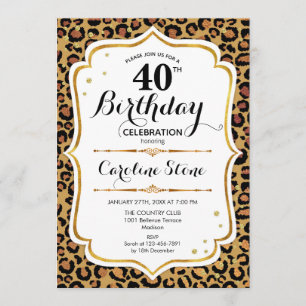 Invitation 40e anniversaire - Empreinte de léopard d'or