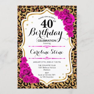 Invitation 40e anniversaire - Empreinte de léopard d'or rose