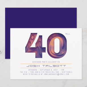 Invitation 40e anniversaire en violet moderne et or