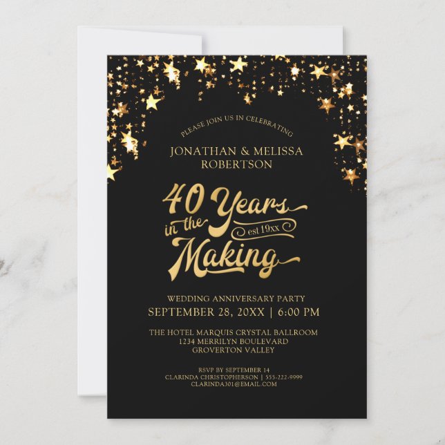 Invitation 40e anniversaire Étoiles noires et or 40 ANS (Devant)