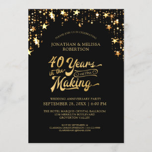 Invitation 40e anniversaire Étoiles noires et or 40 ANS