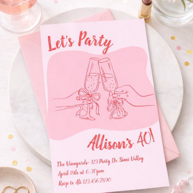 Invitation 40e anniversaire, Faisons la fête Champagne, À vot (Créateur téléchargé)