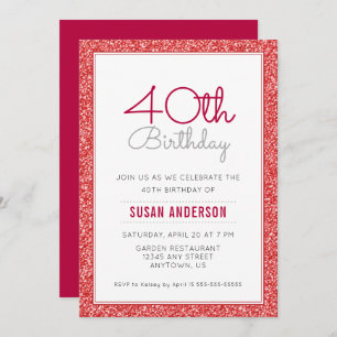 Invitation 40e anniversaire Faux Parties scintillant rouge