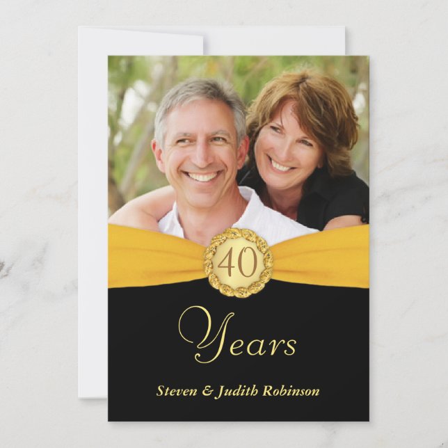 Invitation 40e anniversaire - Faux Pocket Style avec monogram (Devant)