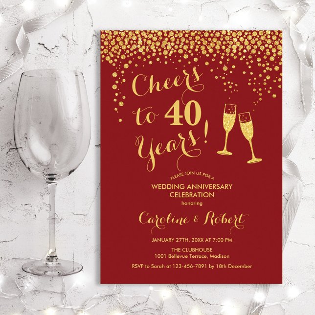 Invitation 40e anniversaire - Félicitations pour 40 ans d'or  (Créateur téléchargé)