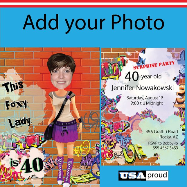 Invitation 40e Anniversaire Femme Foxy Lady 🎉 Photo personna (Créateur téléchargé)