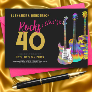 Invitation 40e Anniversaire Fête Rocks 40 Guitare Pink Gold