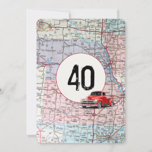 Invitation 40e Anniversaire Fête Rouge Retro Camion