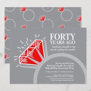 Invitation 40e anniversaire fête rouge ruby anneau graphique