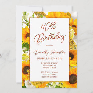Invitation 40e anniversaire Fleur de soleil moderne Floral
