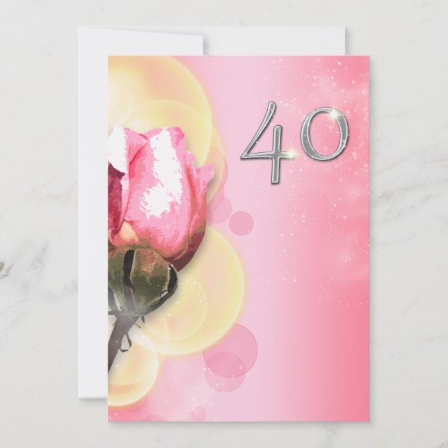Invitation 40e anniversaire fleuri de couleur jaune rose (Devant)