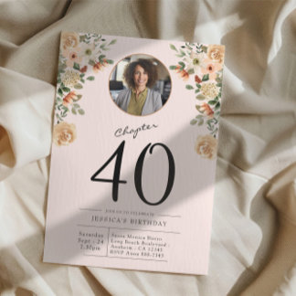 Invitation 40e anniversaire Floral Photo Party