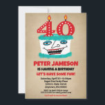 Invitation 40e anniversaire Funny Cake Mens Décont<br><div class="desc">Un drôle de gâteau d'anniversaire de dessin animé 40e invitation pour un mari,  un ami,  un père ou grand-père ou des dames,  aussi!</div>