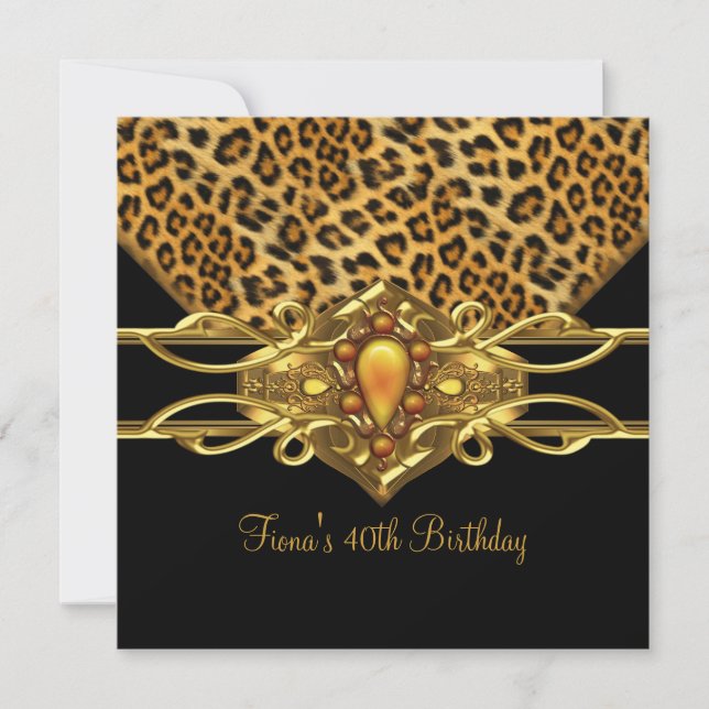 Invitation 40e anniversaire Gold Léopard noir Cheetah Jewel (Devant)