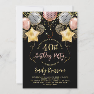 Invitation 40e anniversaire Gold Parties scintillant Ballons