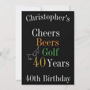 Invitation 40e anniversaire Golf Cheers Bières Black Gold Par