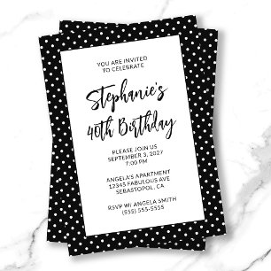 Invitation 40e anniversaire gras points minuscules noir et bl