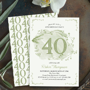 Invitation 40e anniversaire Green Dainty Fleur sauvage Numéro