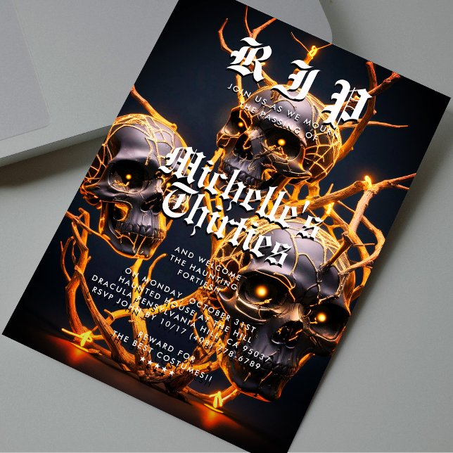 Invitation 40e anniversaire Halloween Party RIP 30 Crâne mode (40th Birthday Halloween Party RIP 30 Skull Modern Invitation
)