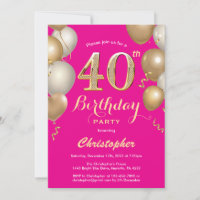 40e Anniversaire Hot Pink et Gold Balloons Confett