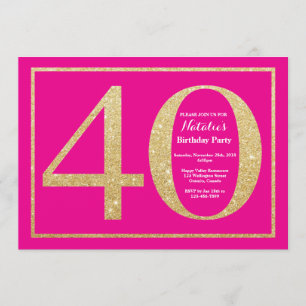 Invitation 40e anniversaire Hot rose et Parties scintillant o
