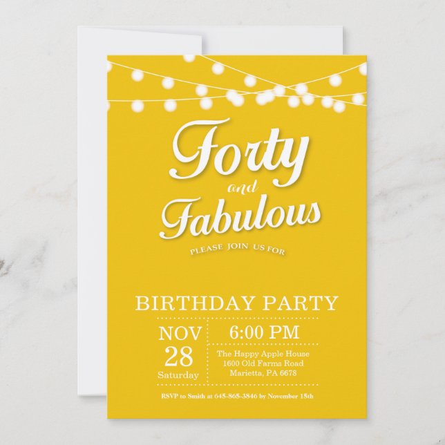 Invitation 40e anniversaire Invite yellow Fabulow (Devant)