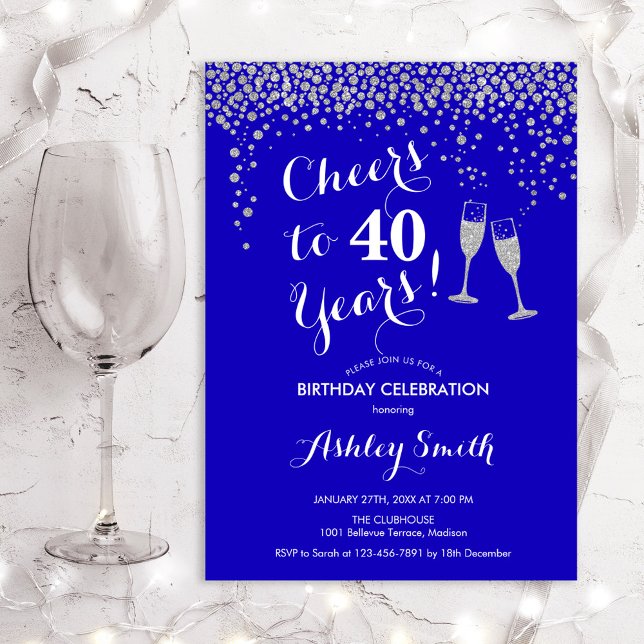 Invitation 40e Anniversaire - Joyeux À 40 Ans Royal Blue (Créateur téléchargé)
