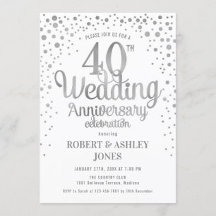 Invitation 40e anniversaire Mariage - Argent et blanc