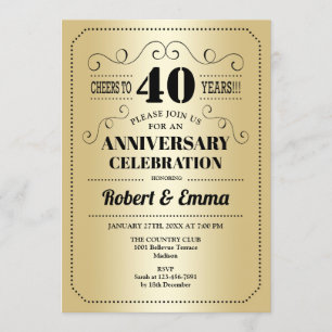 Invitation 40e anniversaire Mariage - Black Gold