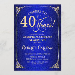 Invitation 40e anniversaire Mariage - Damas d'or bleu
