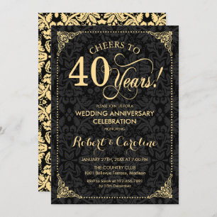 Invitation 40e anniversaire Mariage - Damas noir d'or