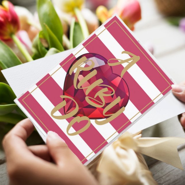 Invitation 40e anniversaire Mariage rouge rayé élégant (Créateur téléchargé)